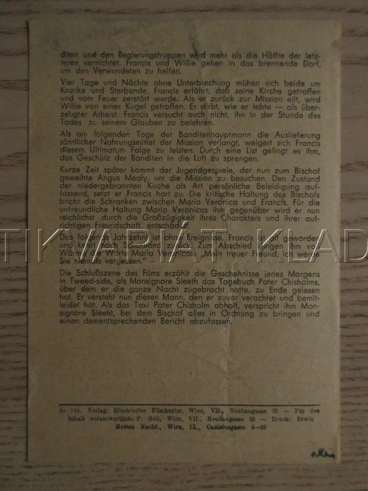 THE KEYS OF THE KINGDOM, G. PECK, T. MITCHELL, V. PRICE, FILM USA, FILM KURIER VBŠ Č. 242