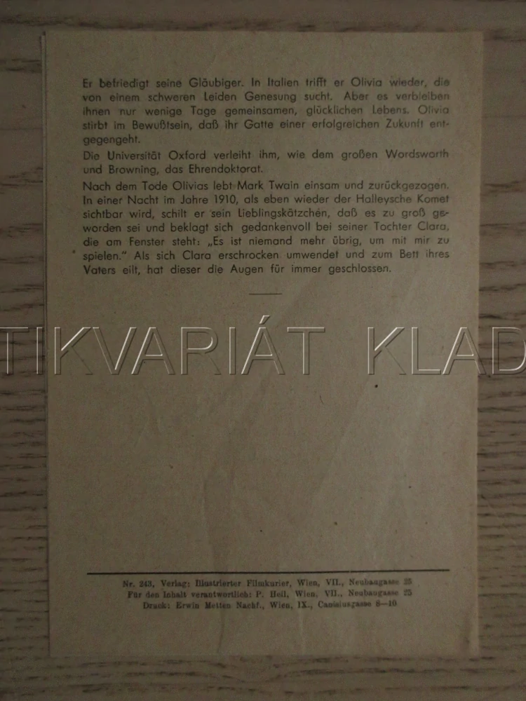 DOBRODRUŽSTVÍ MARKA TWAINA, F. MARCH, A. SMITH, D. CRISP, FILM USA, FILM KURIER VBŠ Č. 243