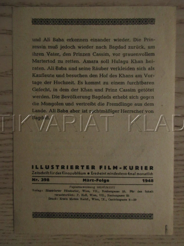 ALI BABA A 40 LOUPEŽNÍKŮ, M. MONTEZ, J. HALL, T. BEY, FILM USA, FILM KURIER VBŠ Č. 398