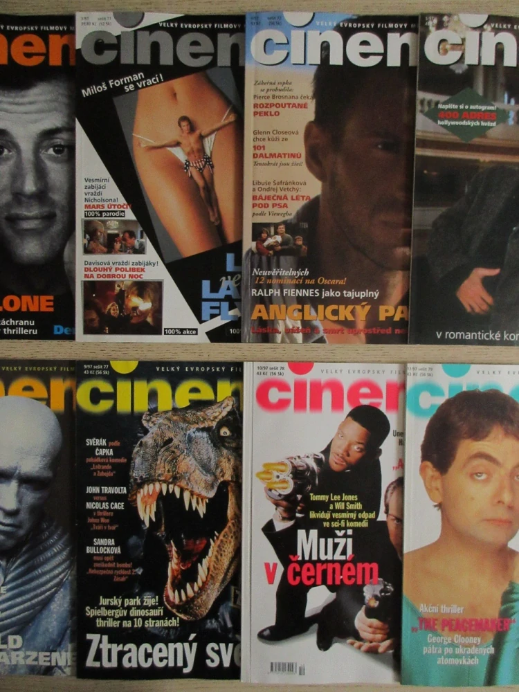 FILMOVÝ ČASOPIS CINEMA, Č. 1-12/1997, M. GIBSON, S. STALLONE, M. FORMAN, R. FIENNES, J. TRAVOLTA, J.-C. VAN DAMME, W. ALLEN, A. SCHWARZENEGGER, W. SMITH, R. ATKINSON, **an