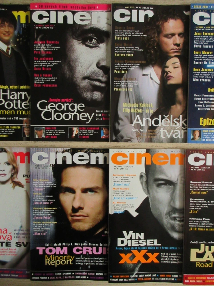 FILMOVÝ ČASOPIS CINEMA, Č. 1-12/2002, PÁN PRSTENŮ, R. CROWE, G. CLOONEY, J. CUSACK, J. FOSTER, K. COSTNER, A. JOLIE, W. SMITH, T. L. JONES, I. CHÝLKOVÁ, T. CRUISE, V. DIESEL, E. NORTON, R. RODRIGUEZ, **an