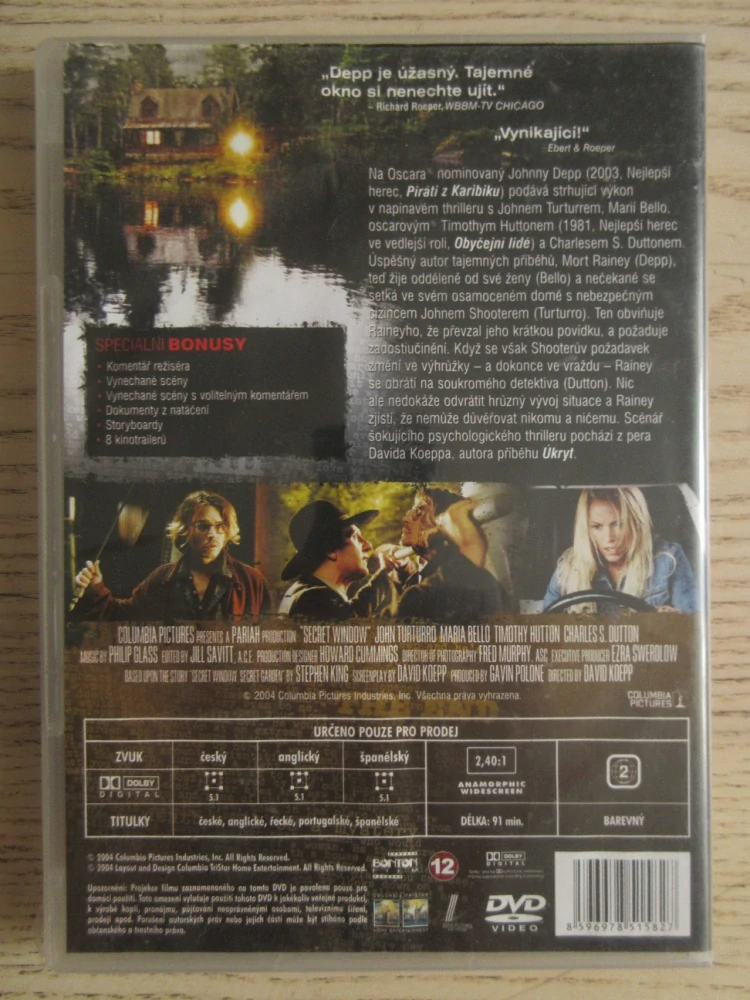 TAJEMNÉ OKNO, J. DEPP, DVD FILM