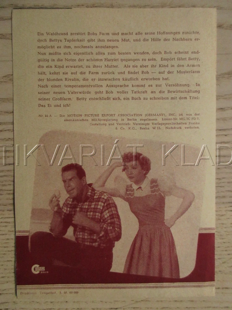 THE EGG AND I, C. COLBERT, F. MACMURRAY, M. MAIN, FILM USA, FILM KURIER VBŠ Č. 2630