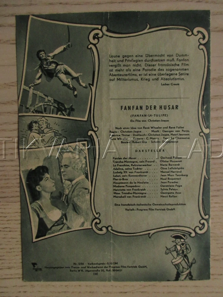 FANFÁN TULIPÁN, G. PHILIPE, O. HUSSENOT, G. LOLLOBRIGIDA, FILM FR, FILM KURIER VBŠ Č. 5/54