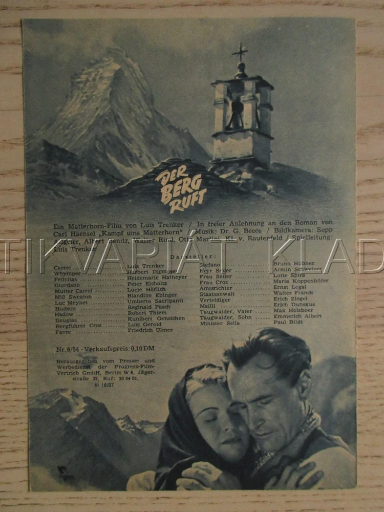 DER BERG RUFT!, L. TRENKER, H. DIRMOSER, A. SCHWEIZER, FILM SRN, FILM KURIER VBŠ Č. 6/54