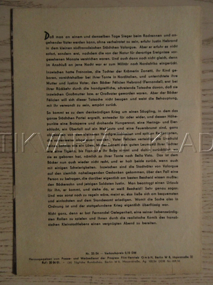 LE BOULANGER DE VALORGUE, FERNANDEL, M. SILVAIN, P. BRUNO, FILM FR, FILM KURIER VBŠ Č. 33/54
