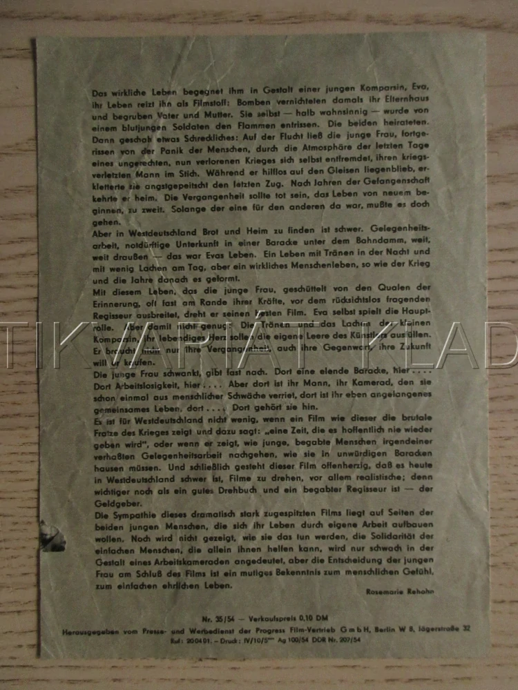 SOLANGE DU DA BIST, M. SCHELL, O. W. FISCHER, H. KRÜGER, FILM SRN, FILM KURIER VBŠ Č. 35/54