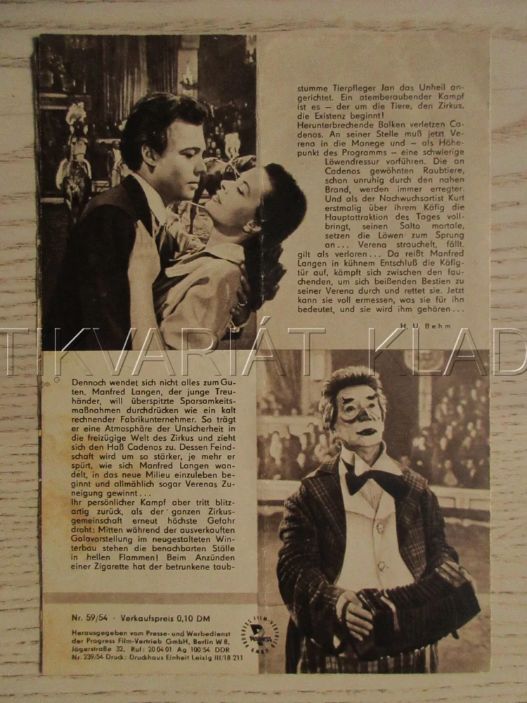SALTO MORTALE, M. HIELSCHER, F. V. DONGEN, A. CENEREY, FILM SRN, FILM KURIER VBŠ Č. 59/54