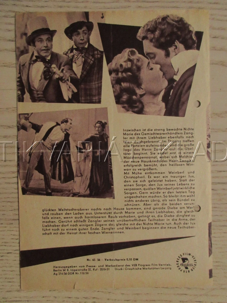 EIN MAL KEINE SORGEN HABEN, W. MÜLLER, H. MOSER, N. TILLER, FILM SRN, FILM KURIER VBŠ Č. 65/56