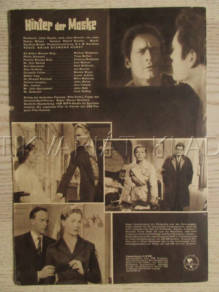 BEHIND THE MASK, M. REDGRAVE, T. BRITTON, C. MOHNER, FILM VB, FILM KURIER VBŠ Č. 23/61