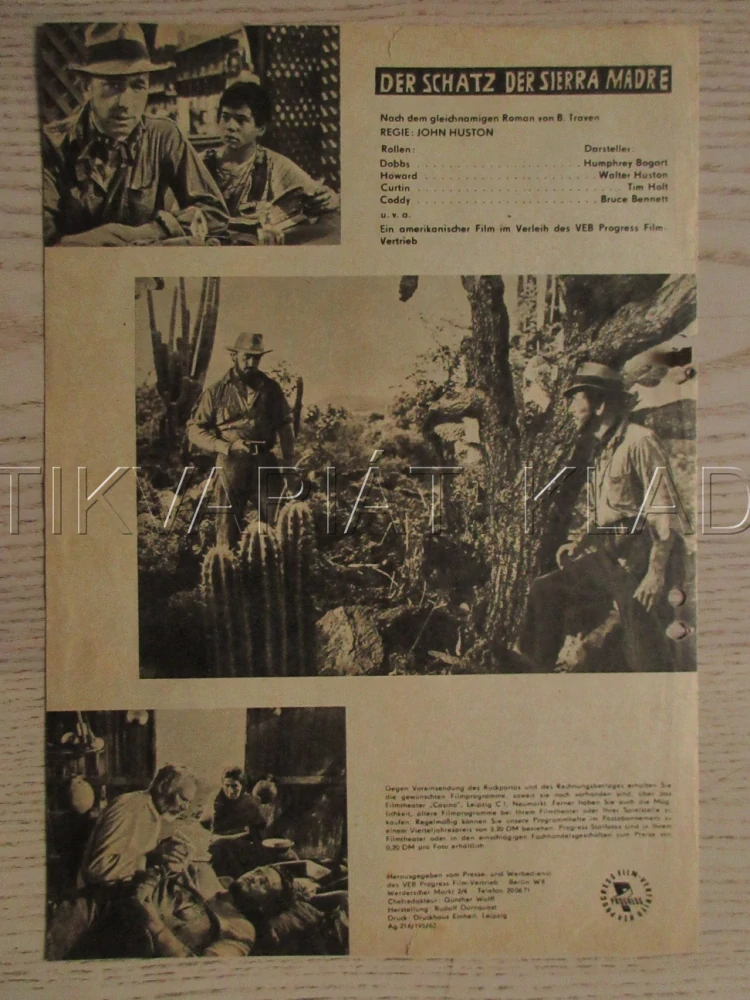 POKLAD NA SIERRA MADRE, H. BOGART, W. HUSTON, T. HOLT, FILM USA, FILM KURIER VBŠ Č. 1/64
