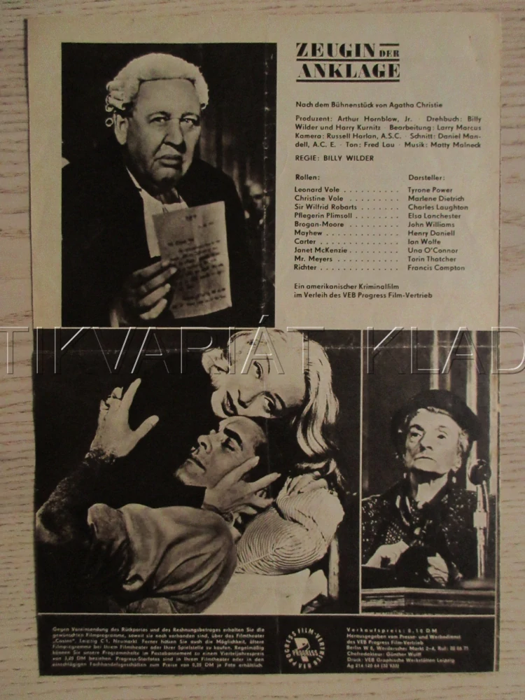 SVĚDEK OBŽALOBY, T. POWER, M. DIETRICH, CH. LAUGHTON, FILM USA, FILM KURIER VBŠ Č. 78/64