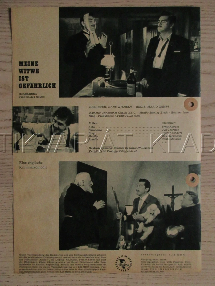FIVE GOLDEN HOURS, E. KOVACS, C. CHARISSSE, G. SANDERS, FILM VB, FILM KURIER VBŠ Č. 102/66