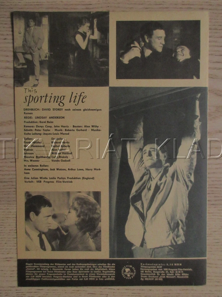 TEN SPORTOVNÍ ŽIVOT, R. HARRIS, R. ROBERTS, A. BADEL, FILM VB, FILM KURIER VBŠ Č. 24/67