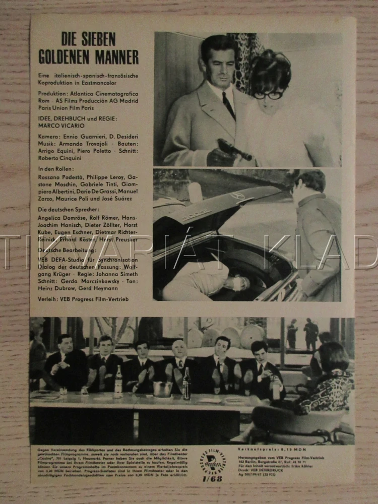 SETTE UOMINI D'ORO, R. PODESTA, P. LEROY, G. TINTI, FILM IT, FILM KURIER VBŠ Č. 1/68