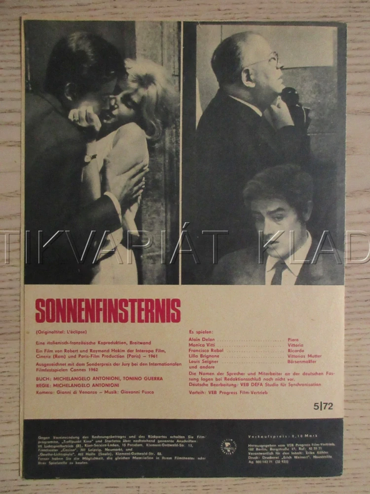 ZATMĚNÍ, A. DELON, M. VITTI, F. RABAL, FILM IT, FILM KURIER VBŠ Č. 5/72