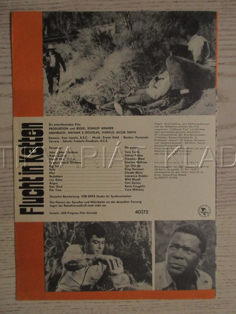 ÚTĚK V ŘETĚZECH, T. CURTIS, S. POITIER, T. BIKEL, FILM USA, FILM KURIER VBŠ Č. 40/72