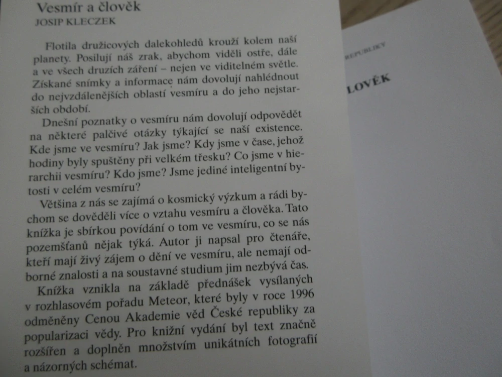 VESMÍR A ČLOVĚK, JOSIP KLECZEK, **an