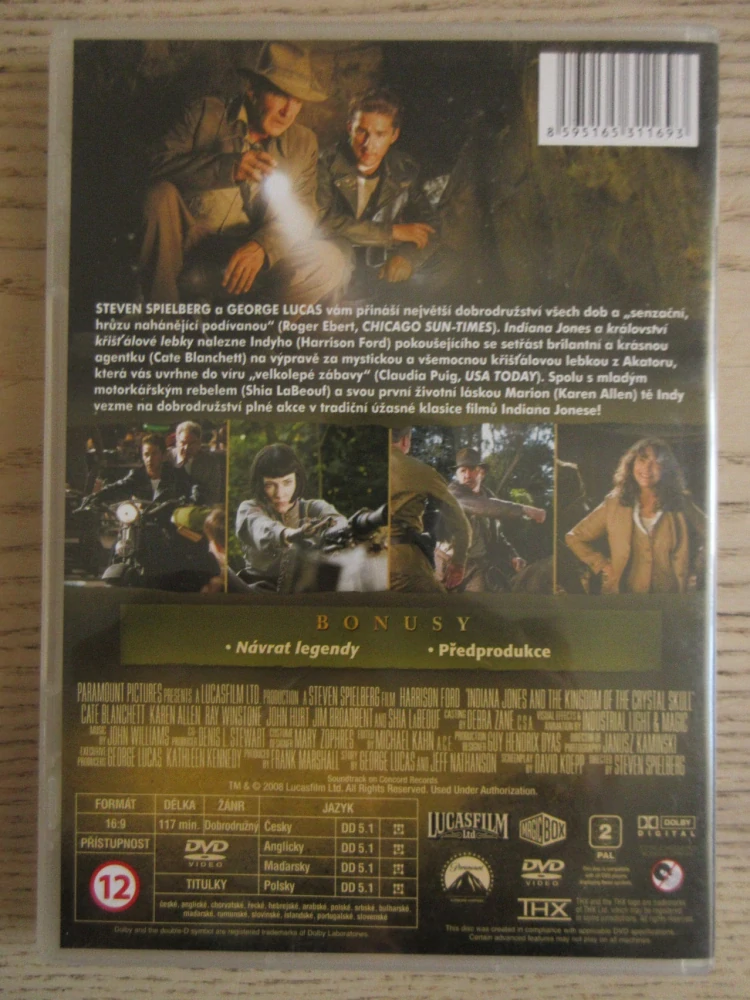 INDIANA JONES A KRÁLOVSTVÍ KŘIŠŤÁLOVÉ LEBKY, DVD FILM