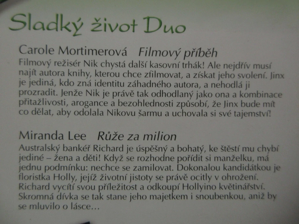 FILMOVÝ PŘÍBĚH, CAROLE MORTIMEROVÁ, RŮŽE ZA MILION, MIRANDA LEE, **an