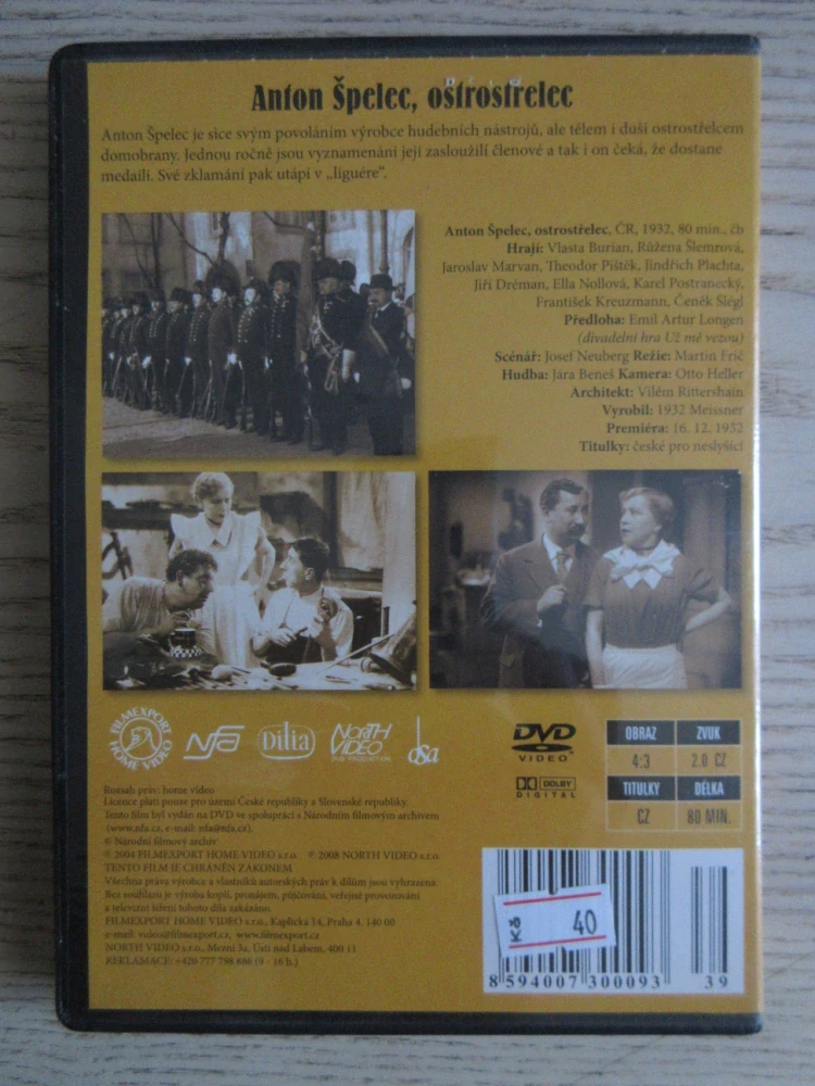 ANTON ŠPELEC, OSTROSTŘELEC, V. BURIAN, DVD FILM ČR