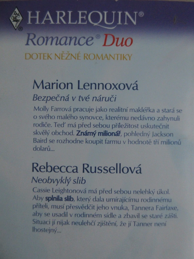 BEZPEČNÁ V TVÉ NÁRUČI, MARION LENNOXOVÁ, NEOBVYKLÝ SLIB, REBECCA RUSSELLOVÁ, **an