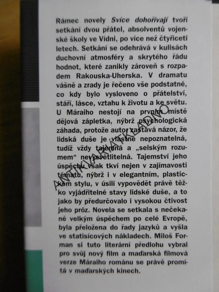 SVÍCE DOHOŘÍVAJÍ, SÁNDOR MÁRAI, **an