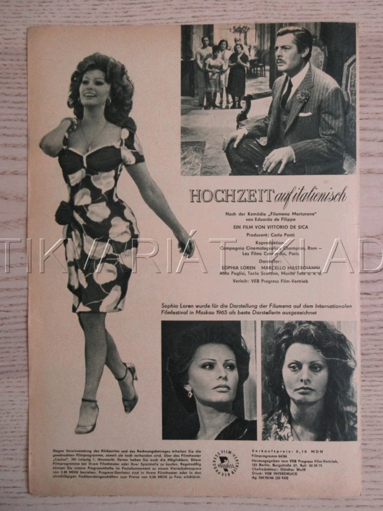 MANŽELSTVÍ PO ITALSKU, S. LOREN, M. MASTROIANNI, BIO PROGRAM ČŠ-2 Č. 109