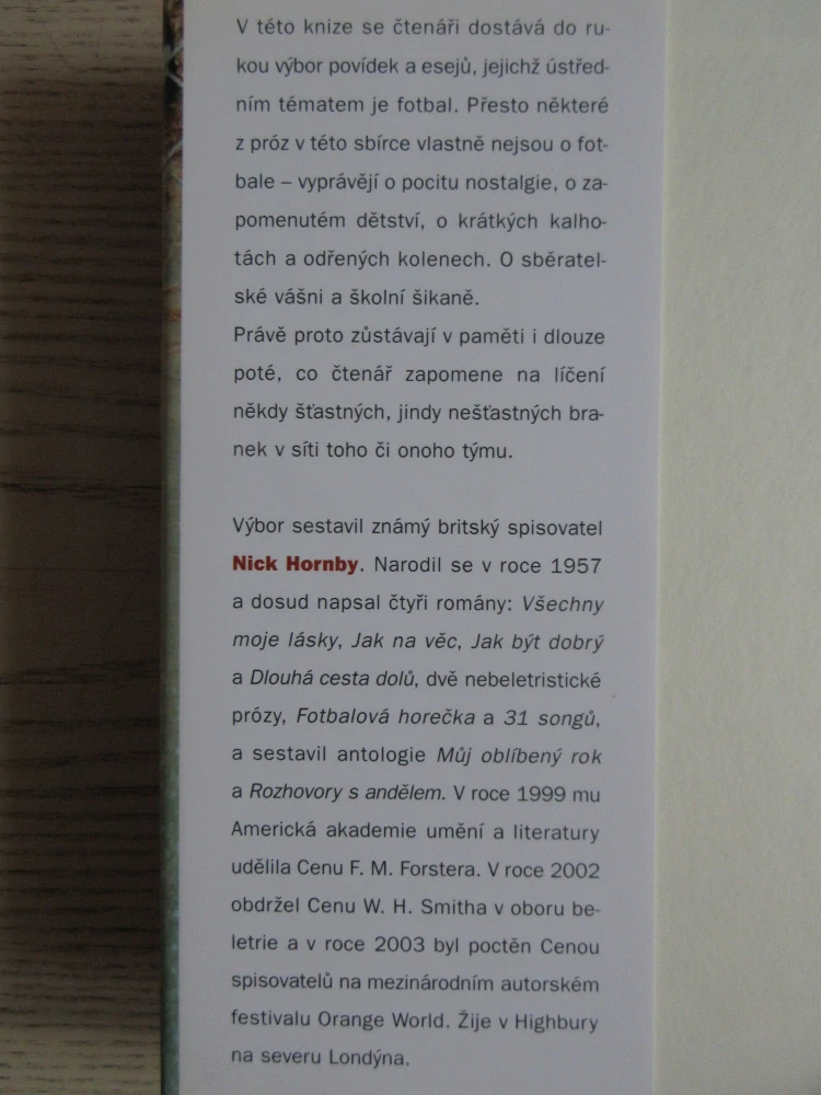 MŮJ OBLÍBENÝ ROK, SBÍRKA FOTBALOVÝCH POVÍDEK A ESEJŮ, NICK HORNBY, **an