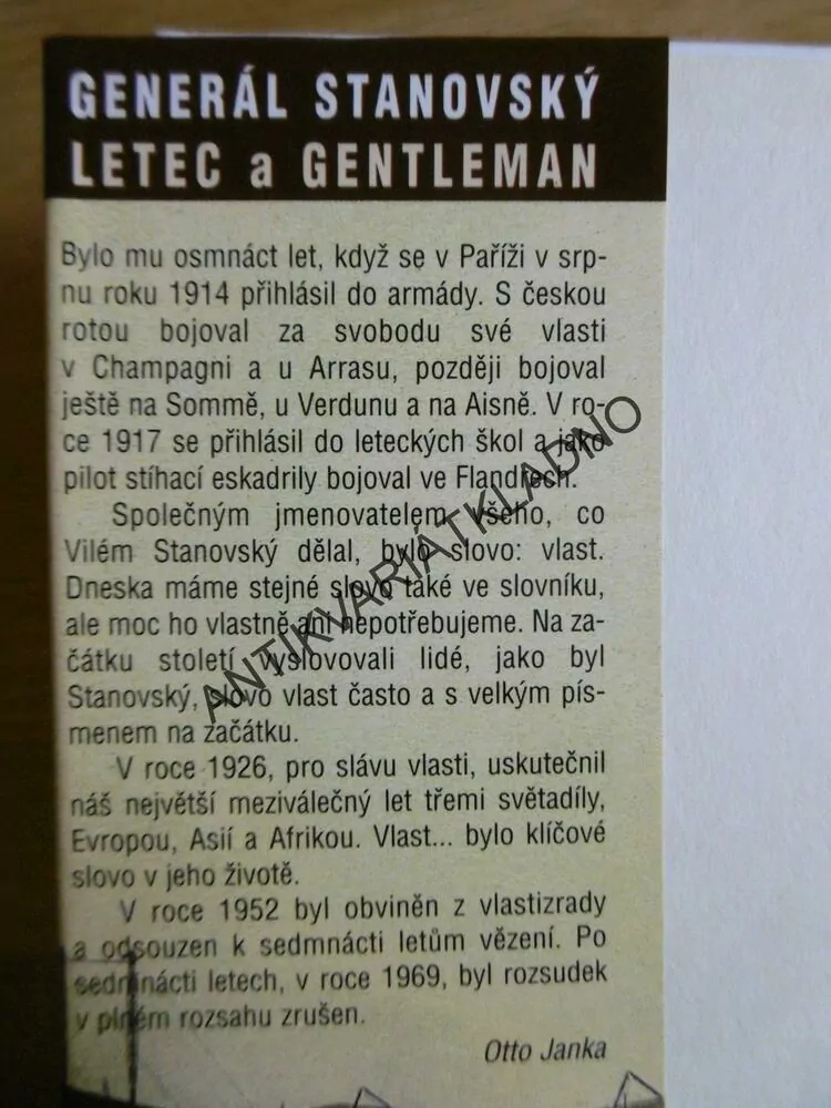 GENERÁL STANOVSKÝ, LETEC A GENTLEMAN, OTTO JANKA