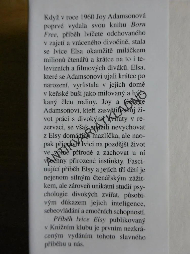 PŘÍBĚH LVICE ELSY, JOY ADAMSONOVÁ, **an