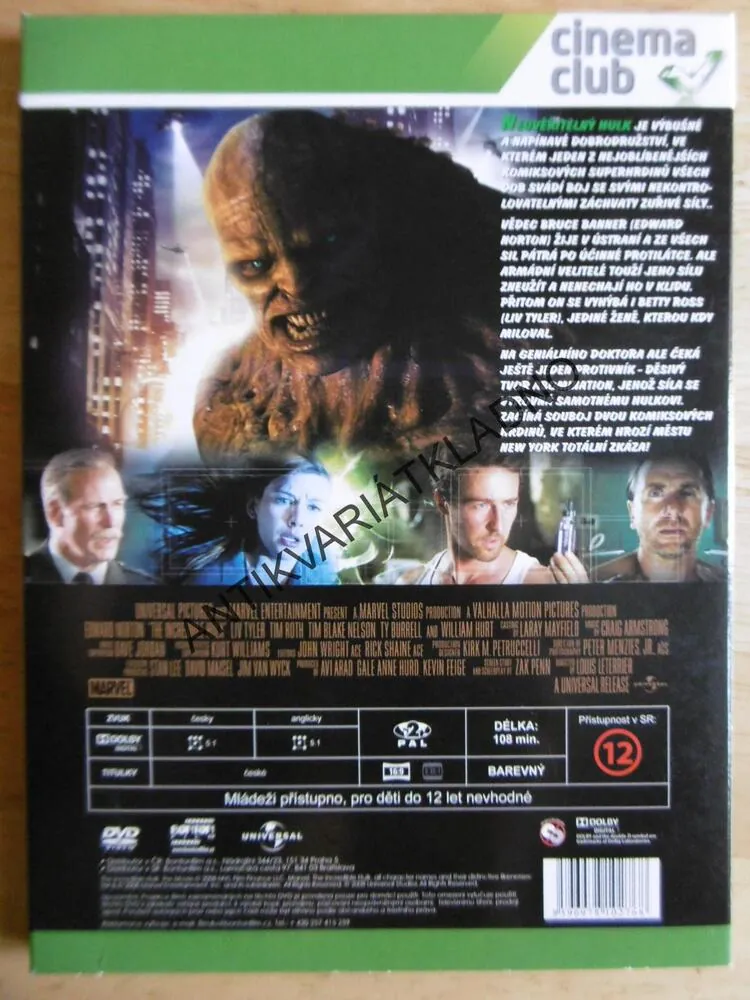 NEUVĚŘITELNÝ HULK, DVD FILM