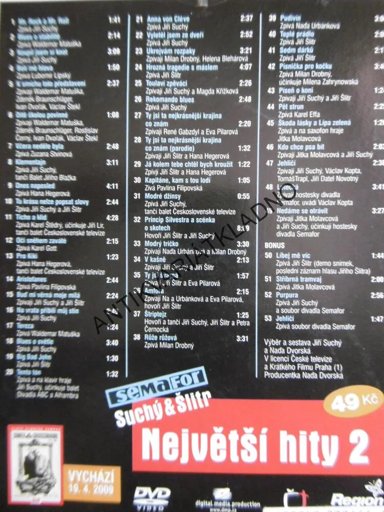 NEJVĚTŠÍ HITY, SEMAFOR, SUCHÝ A ŠLITR, 2 DVD HUDBA