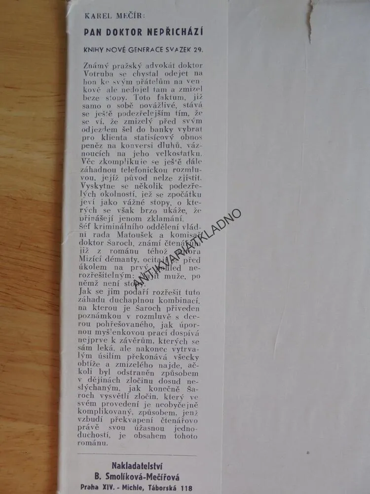 PAN DOKTOR NEPŘICHÁZÍ, MEČÍŘ, BURIAN
