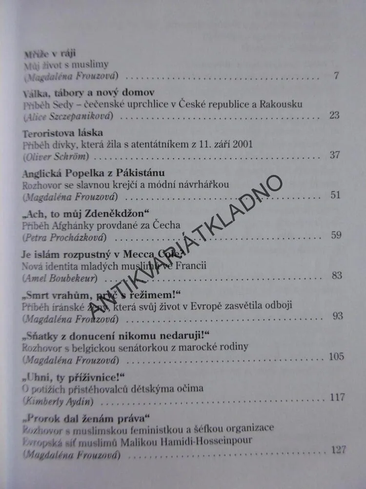 MŘÍŽE V RÁJI, MUSLIMSKÉ ŽENY V EVROPĚ, MAGDALÉNA FROUZOVÁ