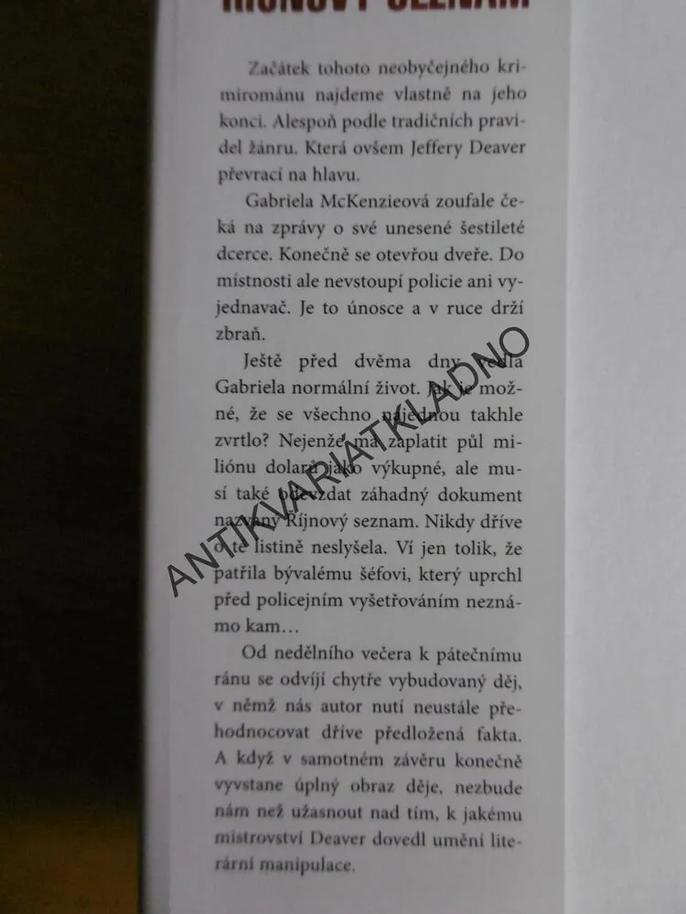 ŘÍJNOVÝ SEZNAM, JEFFERY DEAVER