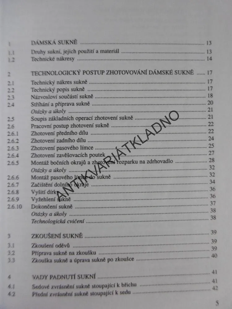 ODĚVNÍ TECHNOLOGIE, 2., VELÍKOVÁ, **an