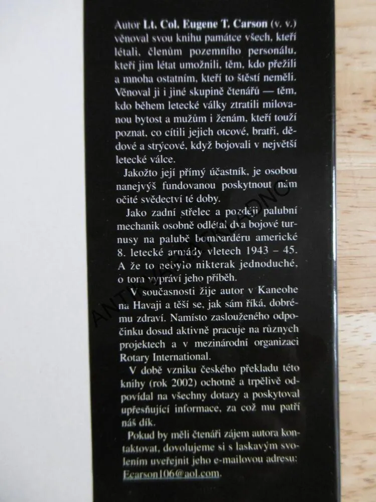 WING DING, PAMĚTI ZADNÍHO STŘELCE, LT.COL.EUGENE T.CARSON USA