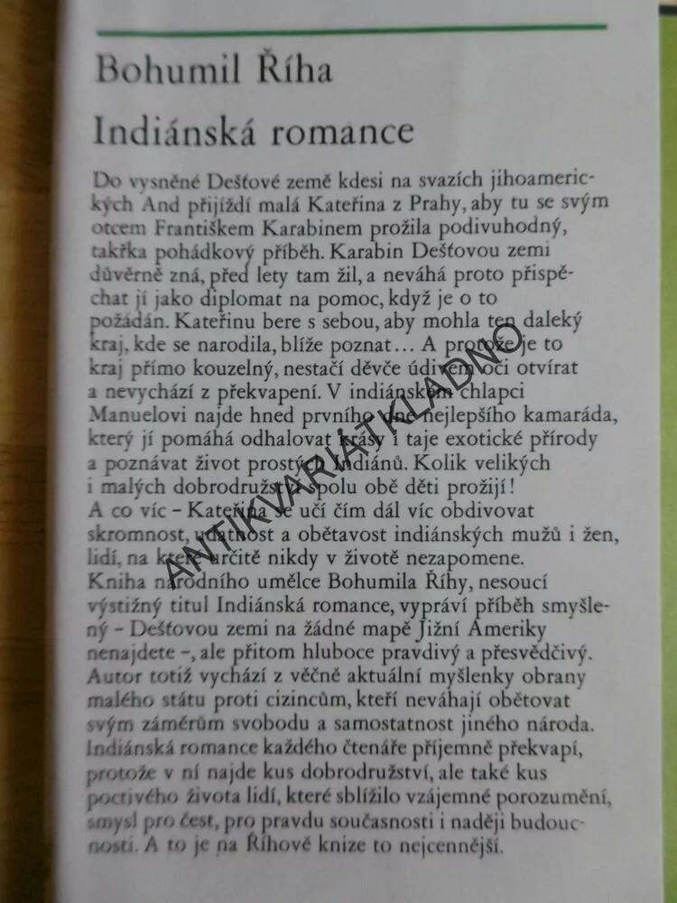 INDIÁNSKÁ ROMANCE, BOHUMIL ŘÍHA, KAREL FRANTA