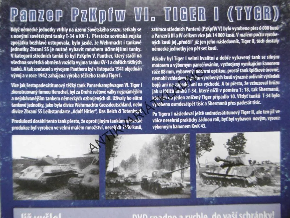 TIGER, NĚMECKÉ TANKY II.SVĚTOVÉ VÁLKY, VÁLEČNÝ DOKUMENT, DVD FILM