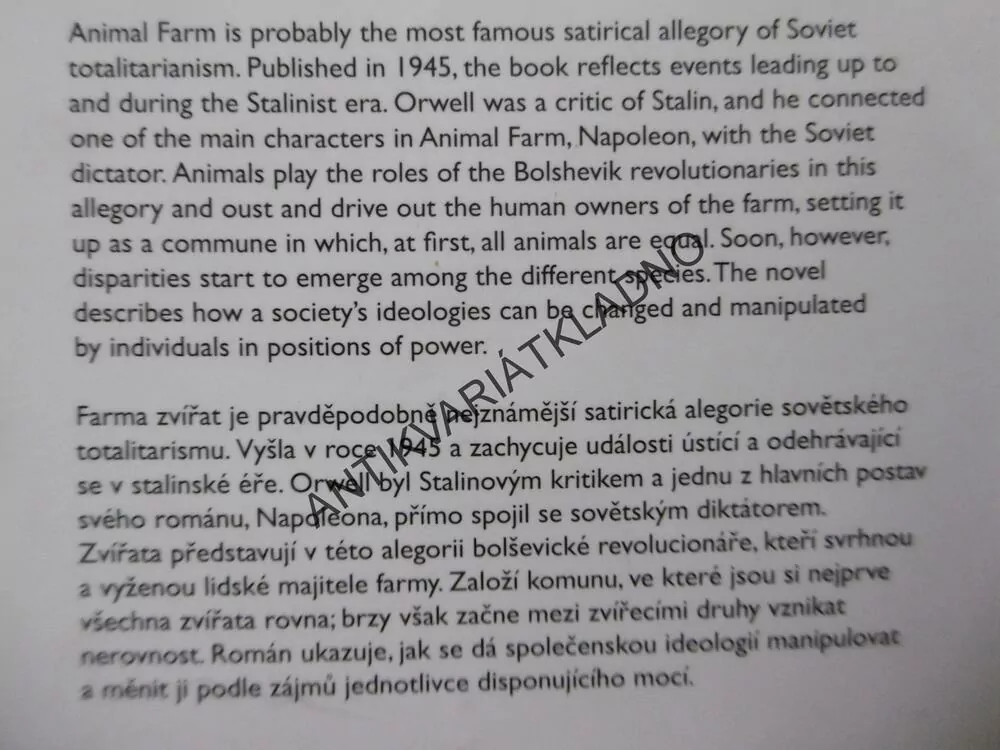FARMA ZVÍŘAT, GEORGE ORWELL, ANIMAL FARM, ČESKO ANGLICKY