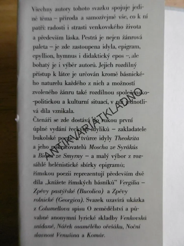 PÍSNĚ PASTVIN A LESŮ, ANTICKÁ KNIHOVNA, **an
