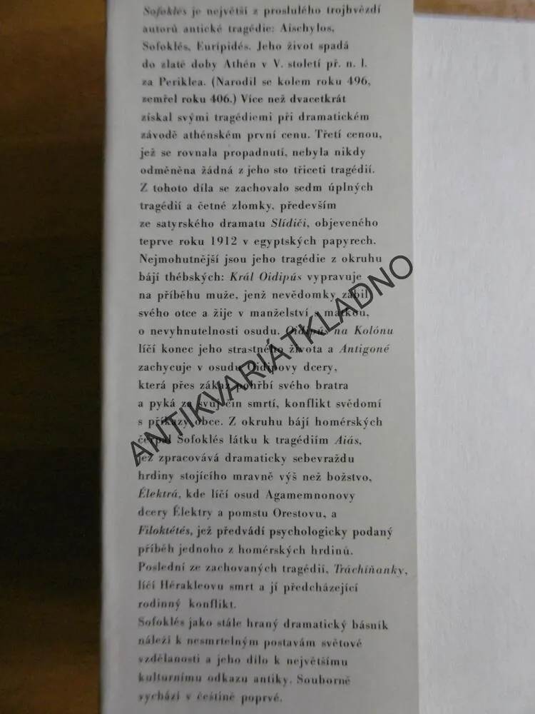 SOFOKLÉS TRAGÉDIE, ANTICKÁ KNIHOVNA