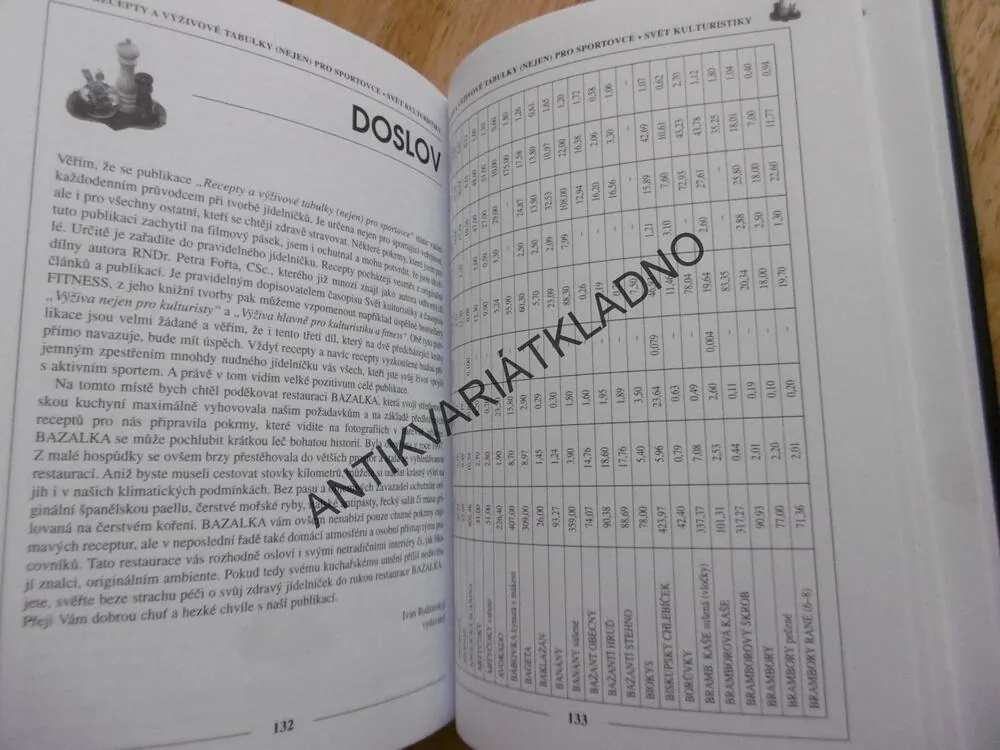 RECEPTY A VÝŽIVOVÉ TABULKY PRO SPORTOVCE , FOŘT, KULTURISTIKA, **an