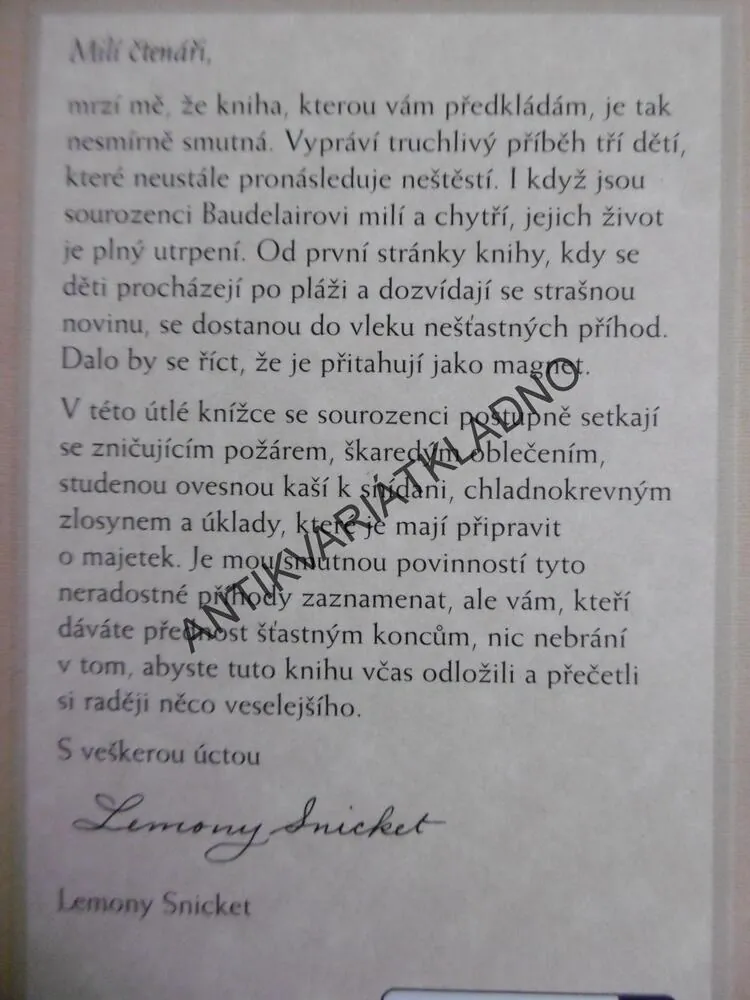 ŘADA NEŠŤASTNÝCH PŘÍHOD, 1., ZLÝ ZAČÁTEK, LEMONY SNICKET, **an