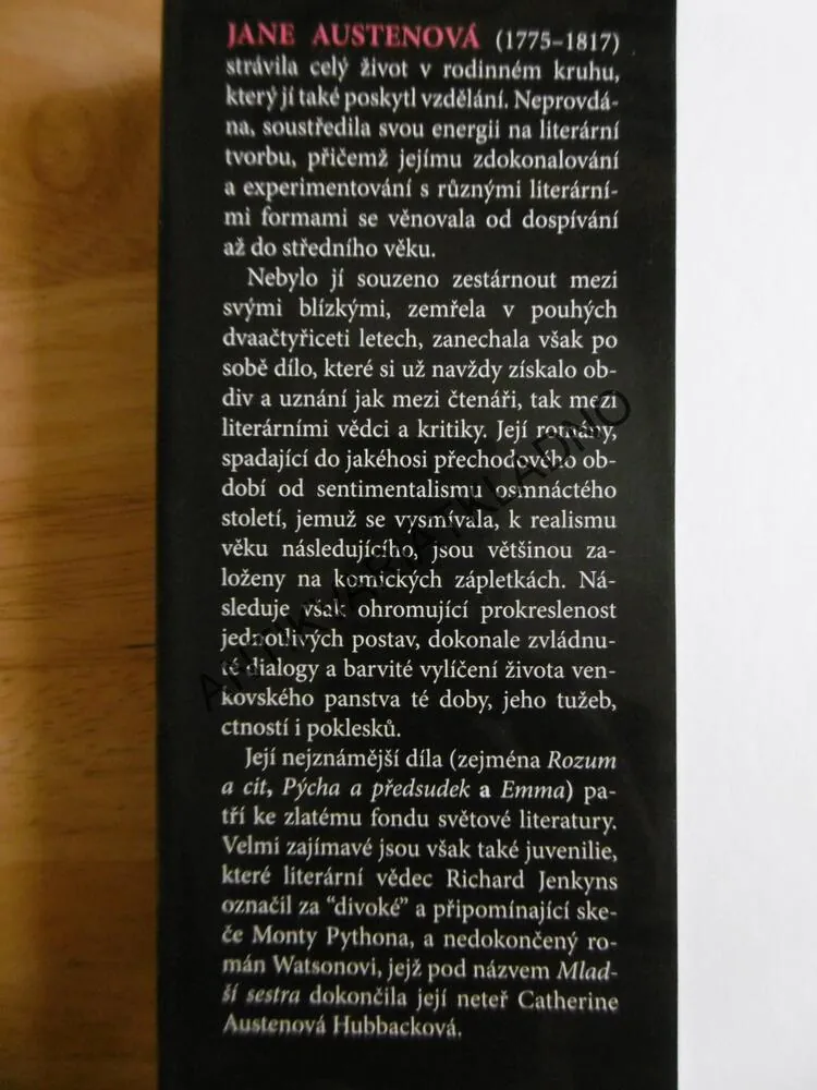MLADŠÍ SESTRA,1., JANE AUSTENOVÁ, C. AUSTENOVÁ HUBBACKOVÁ, **an