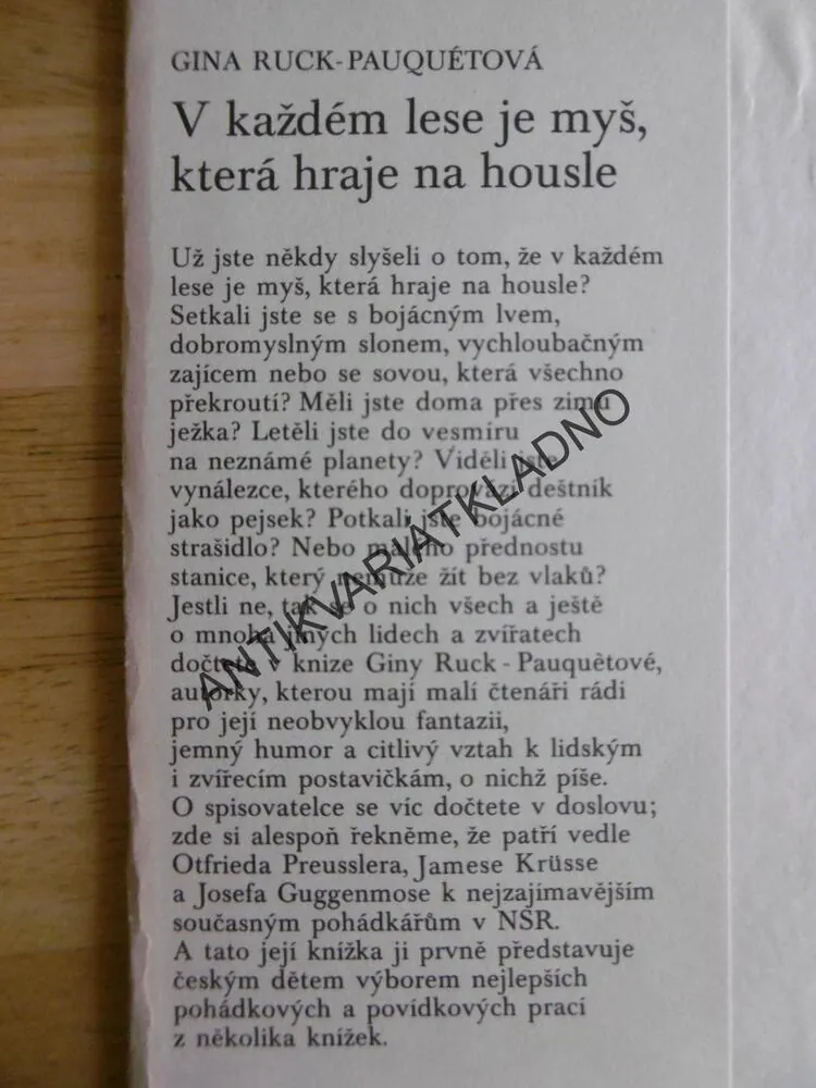 V KAŽDÉM LESE JE MYŠ, KTERÁ HRAJE NA HOUSLE, GINA RUCK-PAUQUETOVÁ, ZDENĚK MILER, 1974, **an