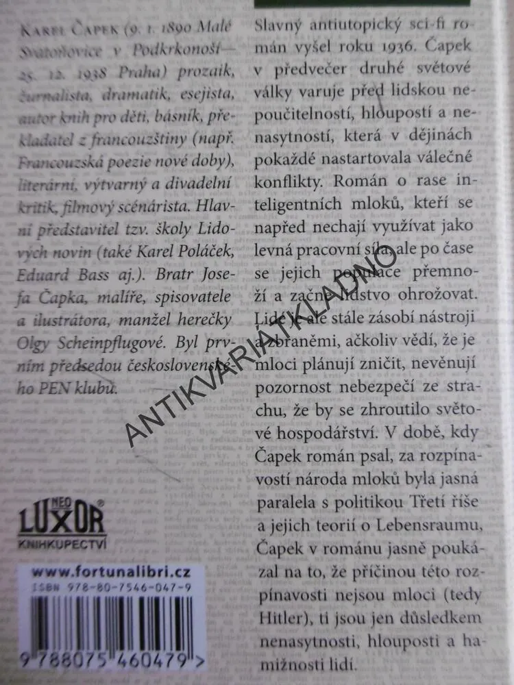 VÁLKA S MLOKY, KAREL ČAPEK, **an