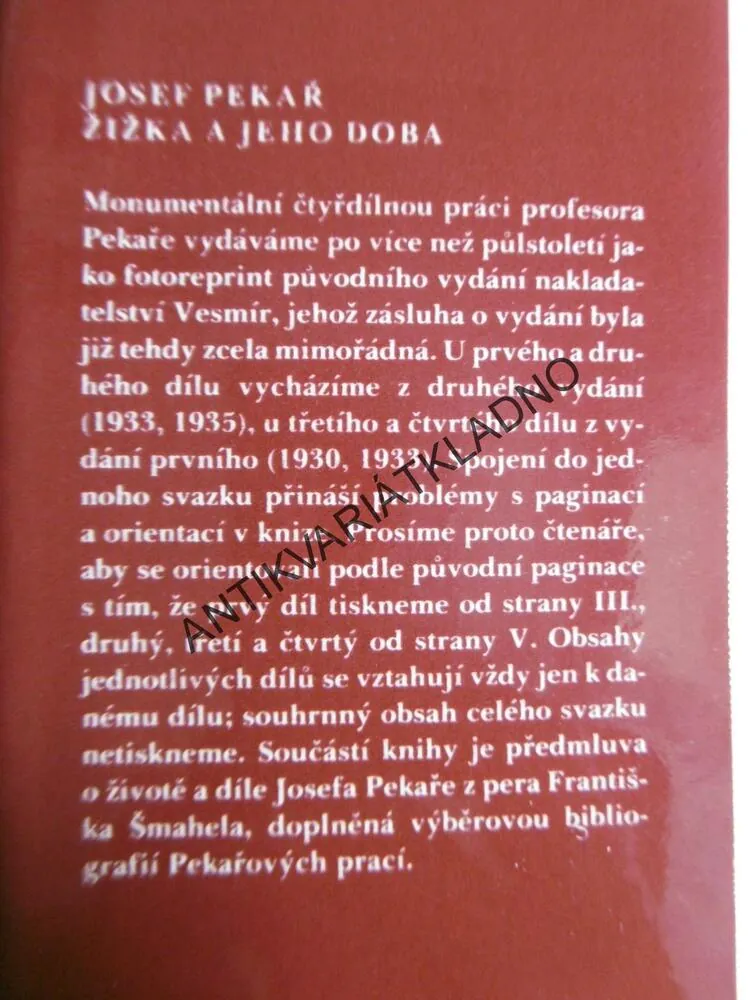 ŽIŽKA A JEHO DOBA, JOSEF PEKAŘ
