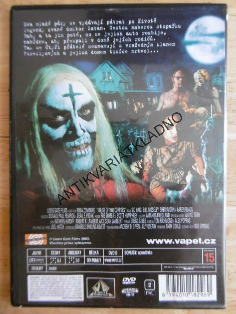 DŮM TISÍCE MRTVOL, DVD FILM HOROR